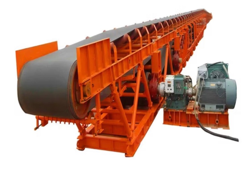 Industrial conveyor belt systems with rollers and idlers for quarry operations